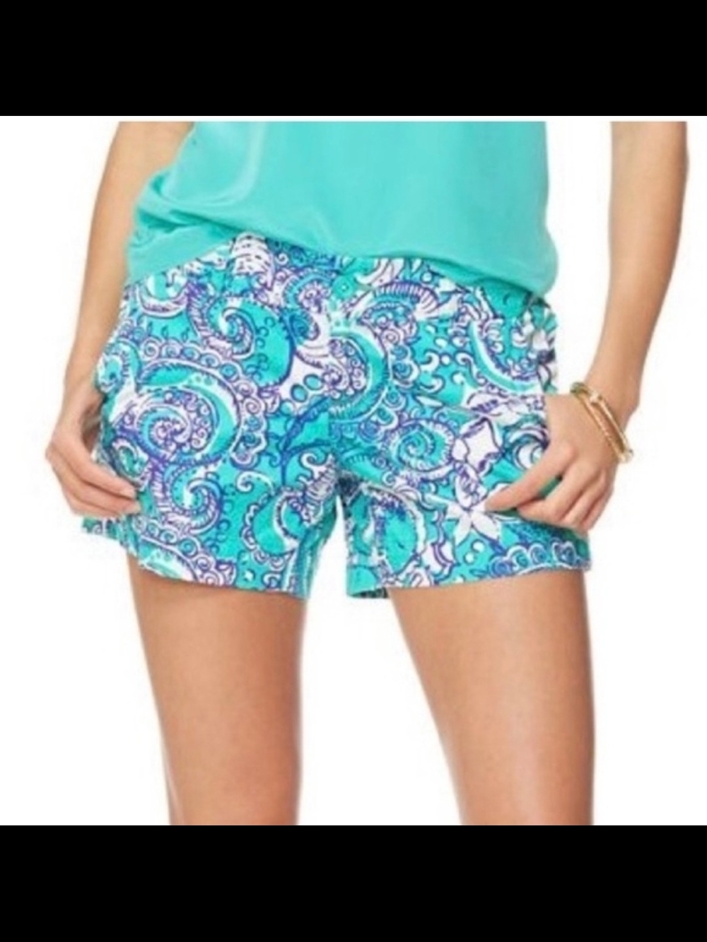 Lilly Pulitzer Callahan Shorts Montauk Seaside Blue White Teal Twill Knit 0